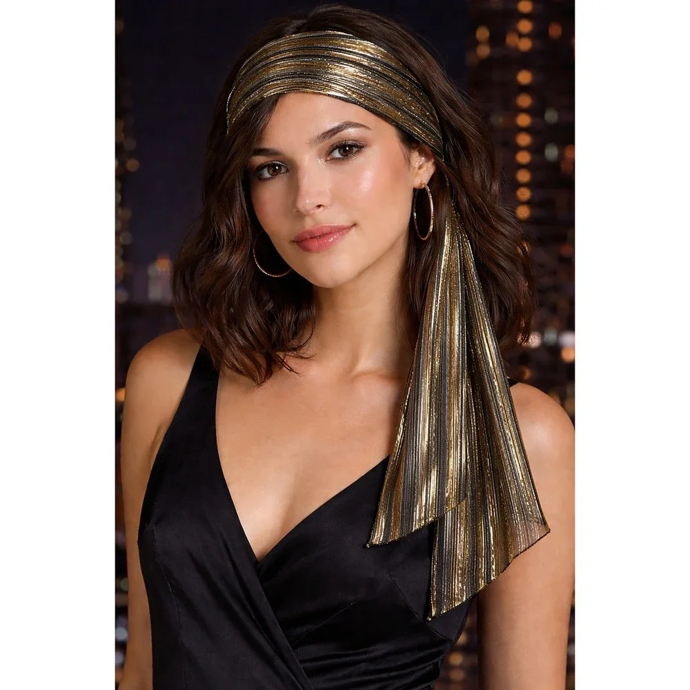 Echo Metallic‎ Gold Black Sheer Scarf Wrap Shimmer Y2K Glam Disco